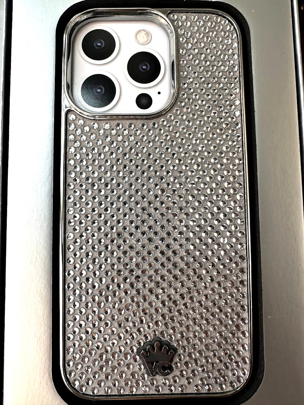 Velvet Caviar Crystal Phone Case Silver Tone iPhone 16 Pro